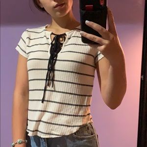 Urban Outfitters Lace Up Stripe Top